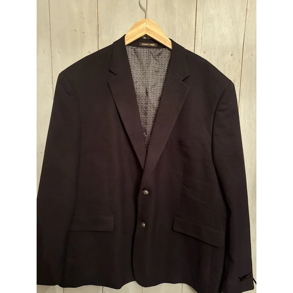 Pierre Loren 52R Black Classic  Sport Coat Blazer Jacket Solid 2B Polyester
